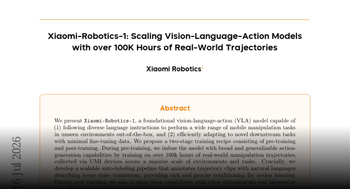 Xiaomi-Robotics-1 : VLA fondationnel à plus de 100 000 heures